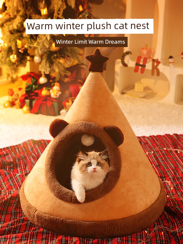 Christmas Cat Nest Winter Heattech Enclosed Tent Cat House All Year Round Neutral Cat Room Cat Mat Kennel Pet Supplies