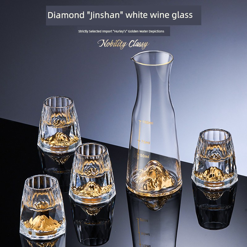 Jie'an Xi Diamond Jinshan Liquor Glass Set Home Crystal Glass Shooter Glass Chinese Liquor Divider Wine Cup Wine Set