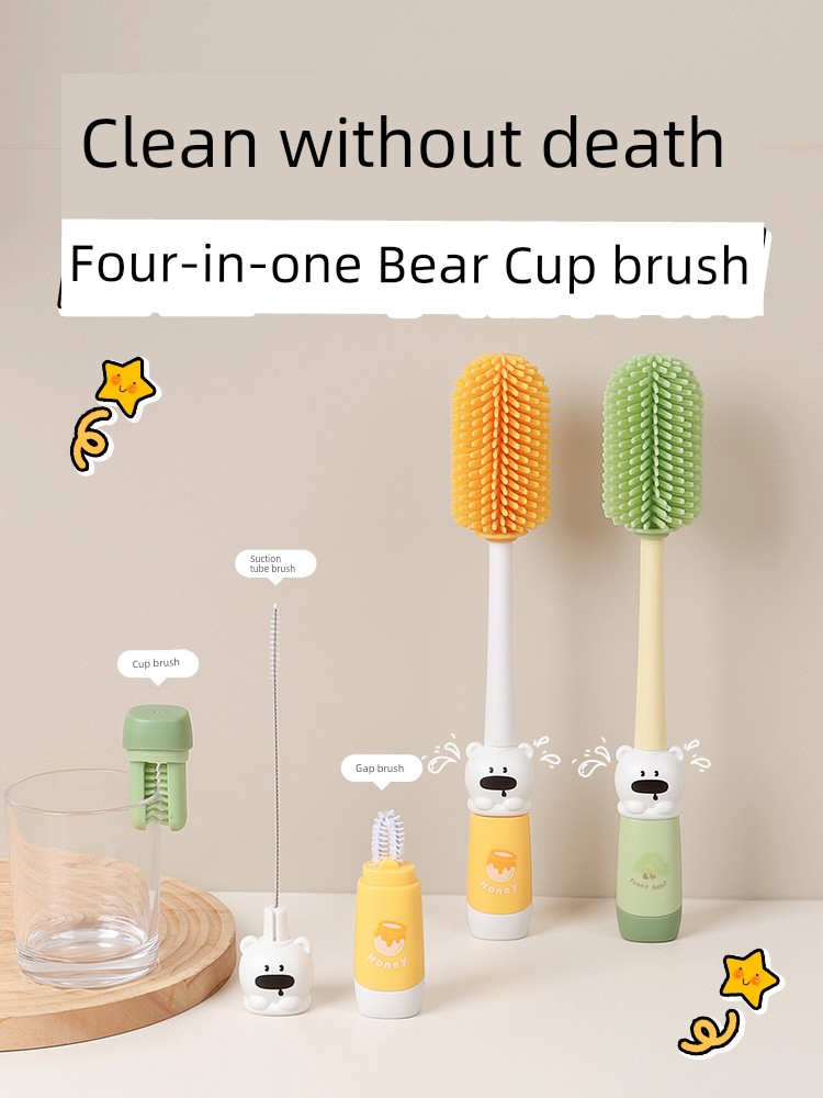 Cup Brush Cup Cleaning Appliance Long Handle Multifunctional Four-in-One Thermal Insulation Cup Cover Brush Bottle Special Cleaning Sponge Brush