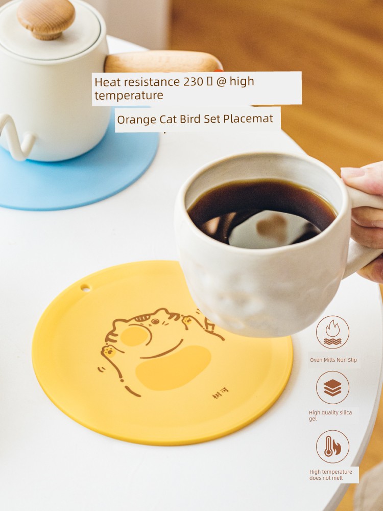 Shuke Fat Orange Silicone Thermal Insulation Pad Dining Table Anti-Scald and Waterproof Oil-Proof Plate Pot Bowl Coaster High Temperature Resistance For Home Vegetable Mat