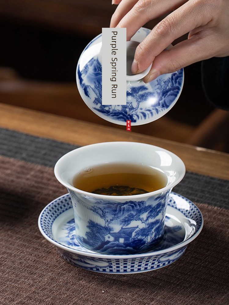 Jojo's L. Pd. Ziquan Jian. Sancai Gaiwan Tea Cup Single High-Grade Thousand-Li Landscape Ceramics | Zhantuo