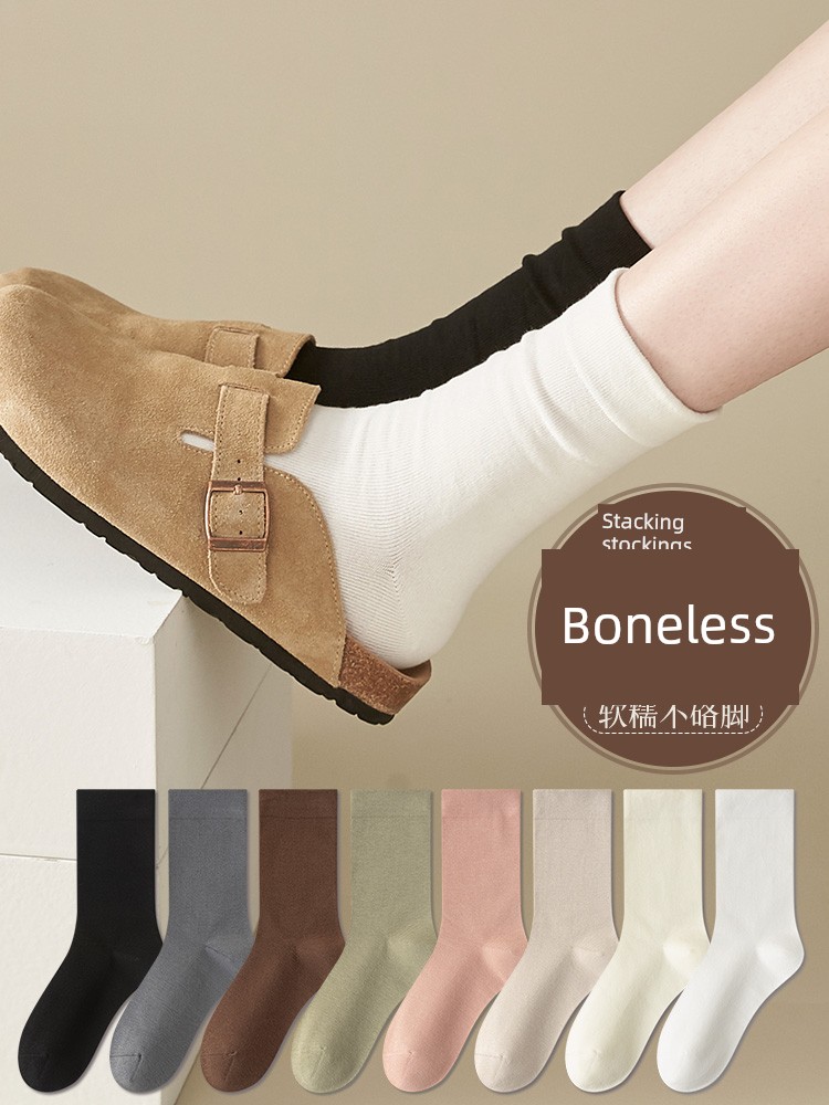 White Socks for Women Autumn and Winter Mid-Calf Length Socks Cotton Antibacterial Boneless Bunching Socks Long Spring & Fall Birkenstock Women Long Socks