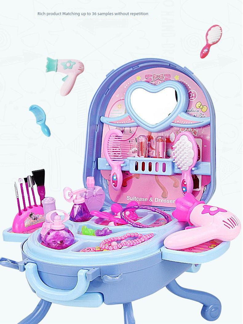 Kids Cosmetics Little Girl's Ring Suit Trolley Case Play House Mechanism Kindergarten Birthday Gift Toys