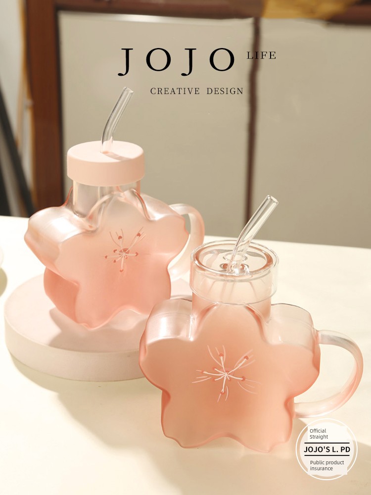 Jojo's L. Pd. Poetry. Glass Creative Ins Style Good-looking Cherry Blossom Cup with Straw | Poetry Group