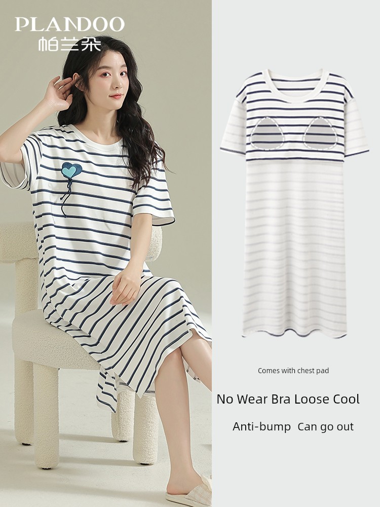 Nightdress Women's Summer 2023 New Arrival Pajamas Thin Short Sleeve Outwear Home Casual Plus Size Home Wear with Chest Pad