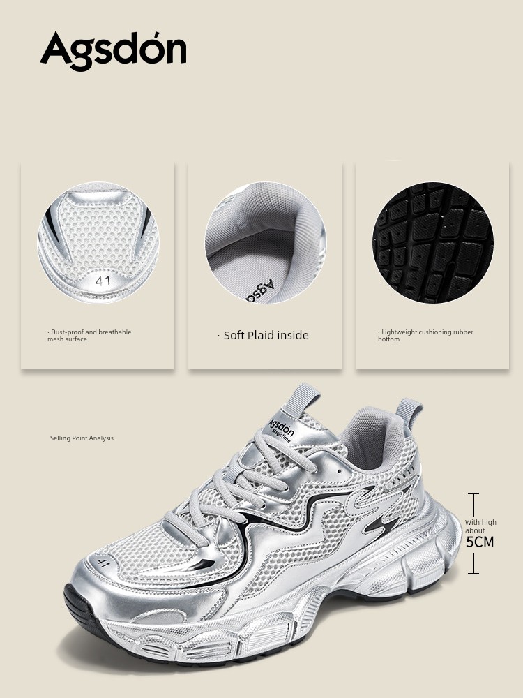 Augusto Men's Shoes Spring Heightened Shoes Silver for Male Dad Shoes Men 2025 New Arrival Sports Casual Shoes