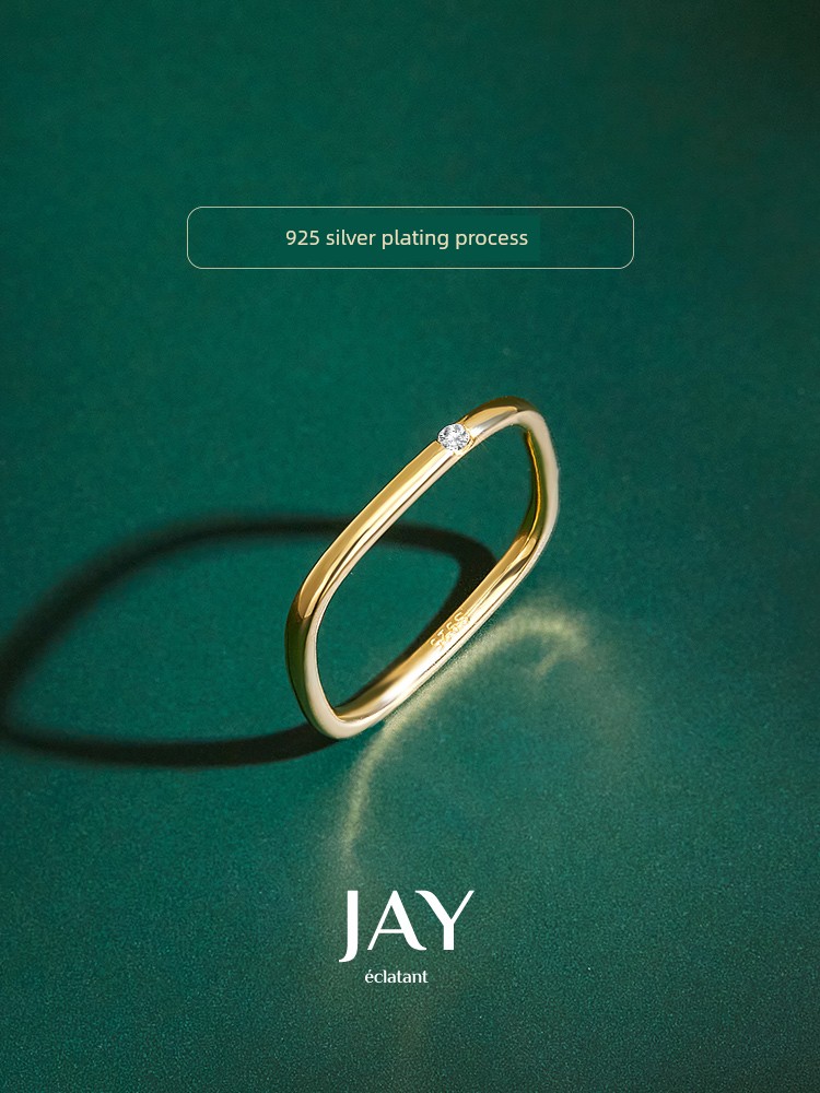 Jay 18K Gold Plating Small Square Ring Very Thin Ring Female Design Minority Fashion Personalized Index Finger Ring Ins Fashion Ring