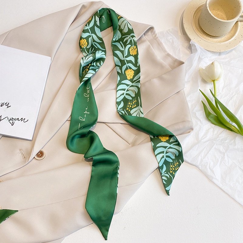 Green Small Bench Hair Band French Gingham Silk Scarf