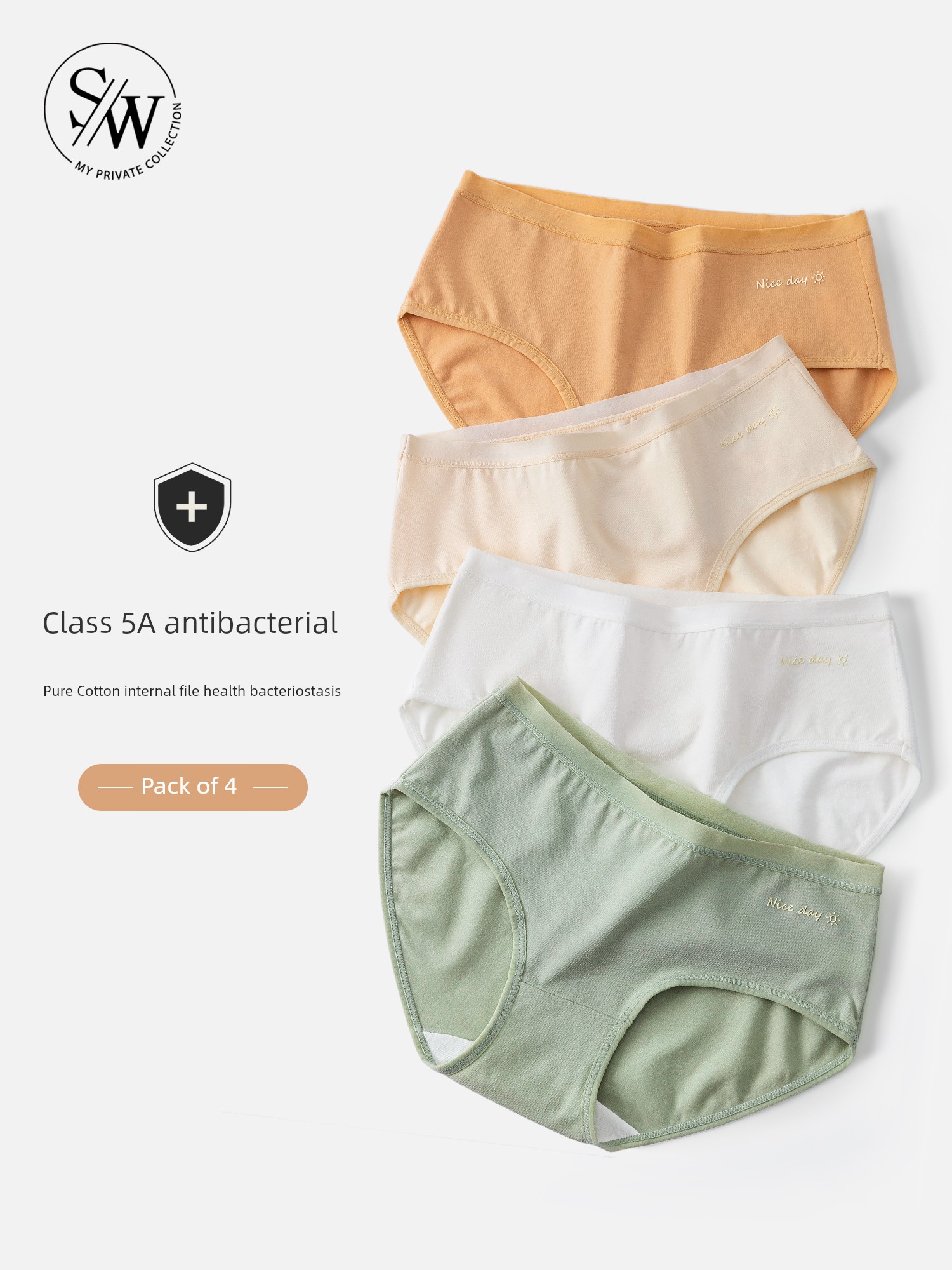 SW Women's Underwear Pure Cotton Cotton Crotch Antibacterial New Arrival Mid Waist Traceless Breathable Girl Student Cute Triangle Shorts