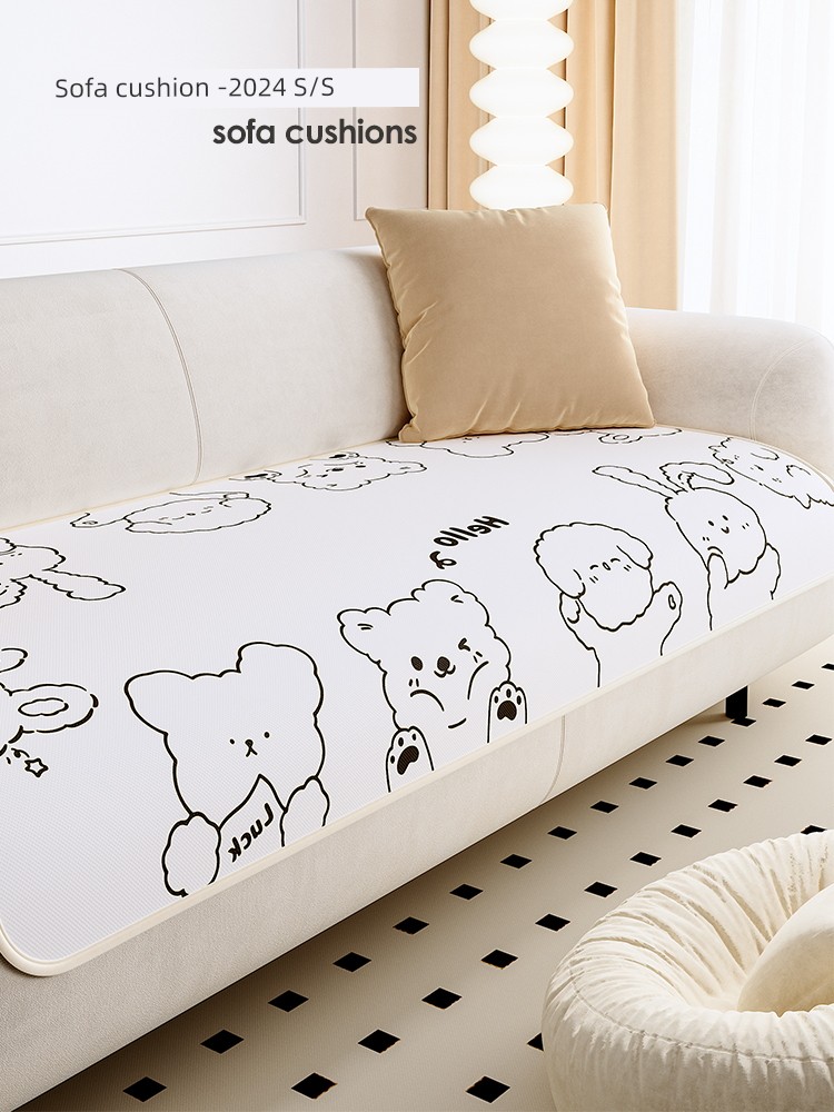 Ice Silk Special-Shaped Sofa Cushion Summer Non-Slip Straight Row Sofa for Three People Cushion Leather Sofa Special Cushion Cartoon