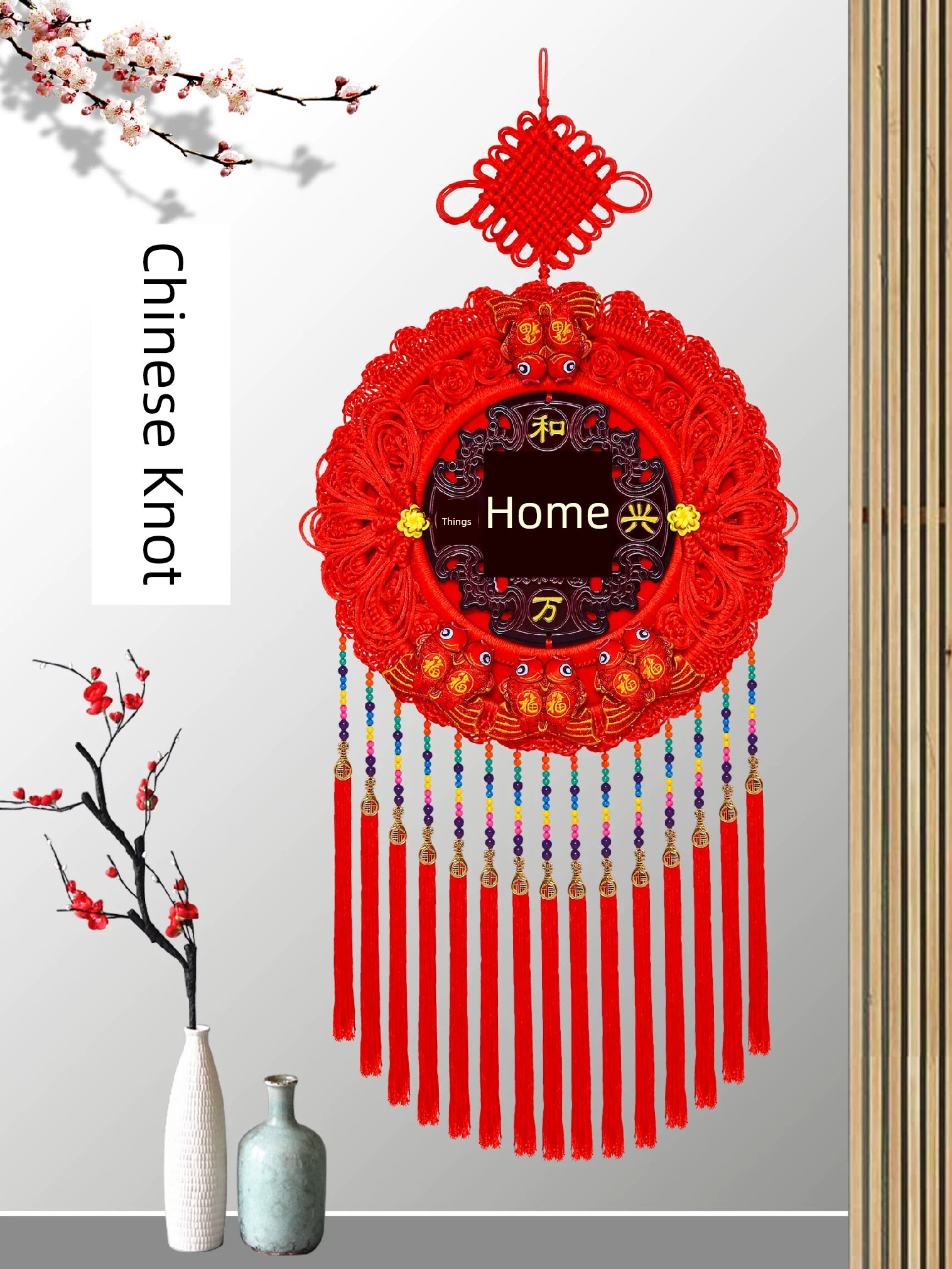 Chinese Knot Ornaments Living Room Classy 2024 New Arrival Large Peach Wood the Chinese Character of Fu in Red Ethnic Style Entrance Door Corridor