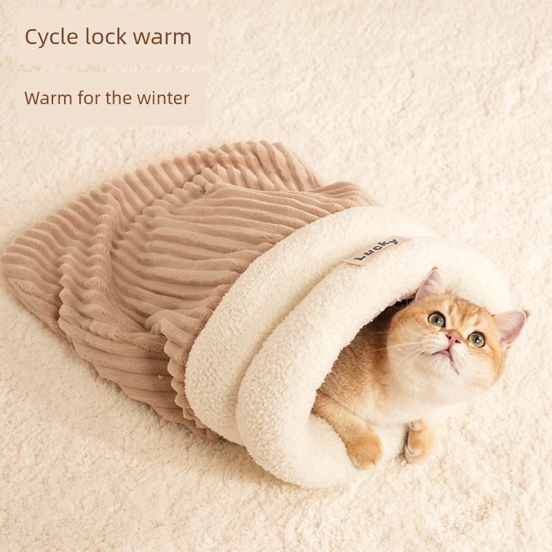 Closed Sleeping Bag Cat Nest Winter Heattech Winter Safe Sleeping Nest Kitty Half a Facility for Children to Bore Pet All Year Round Neutral