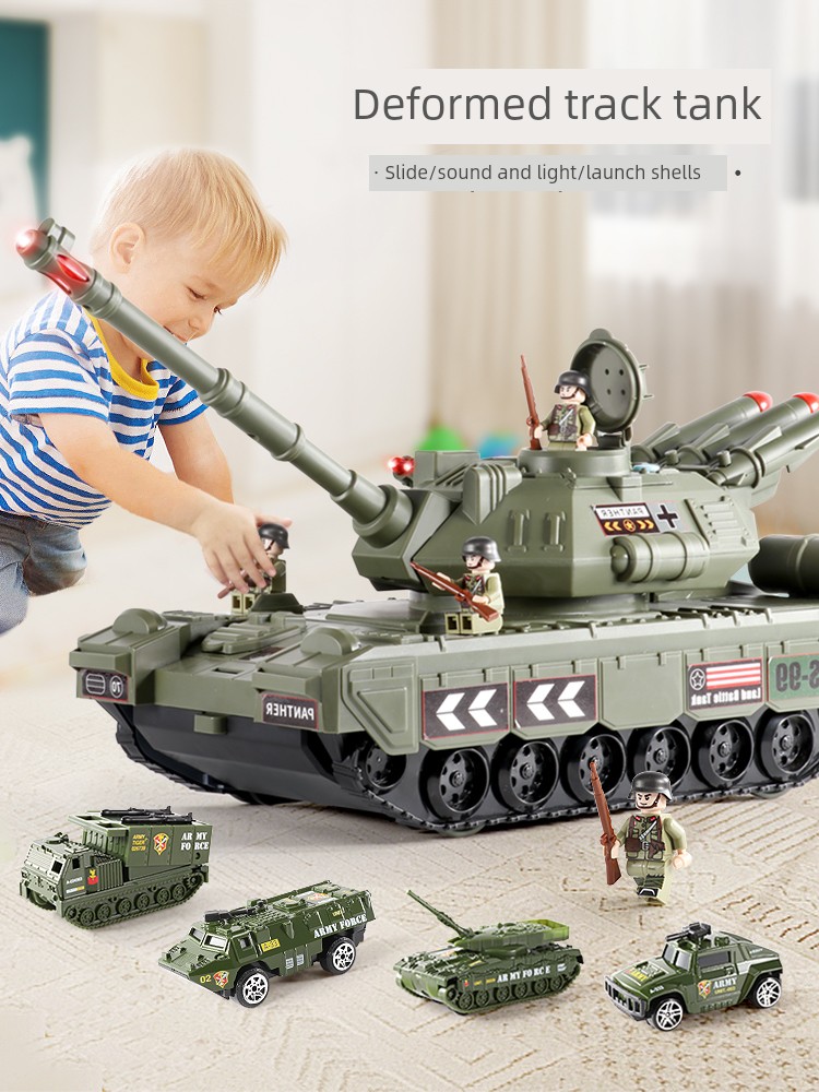 Oversized Tank Toy Car Story Music Drop-Resistant Scooter Military Boy 3 Alloy Car 5 Years Old Gift