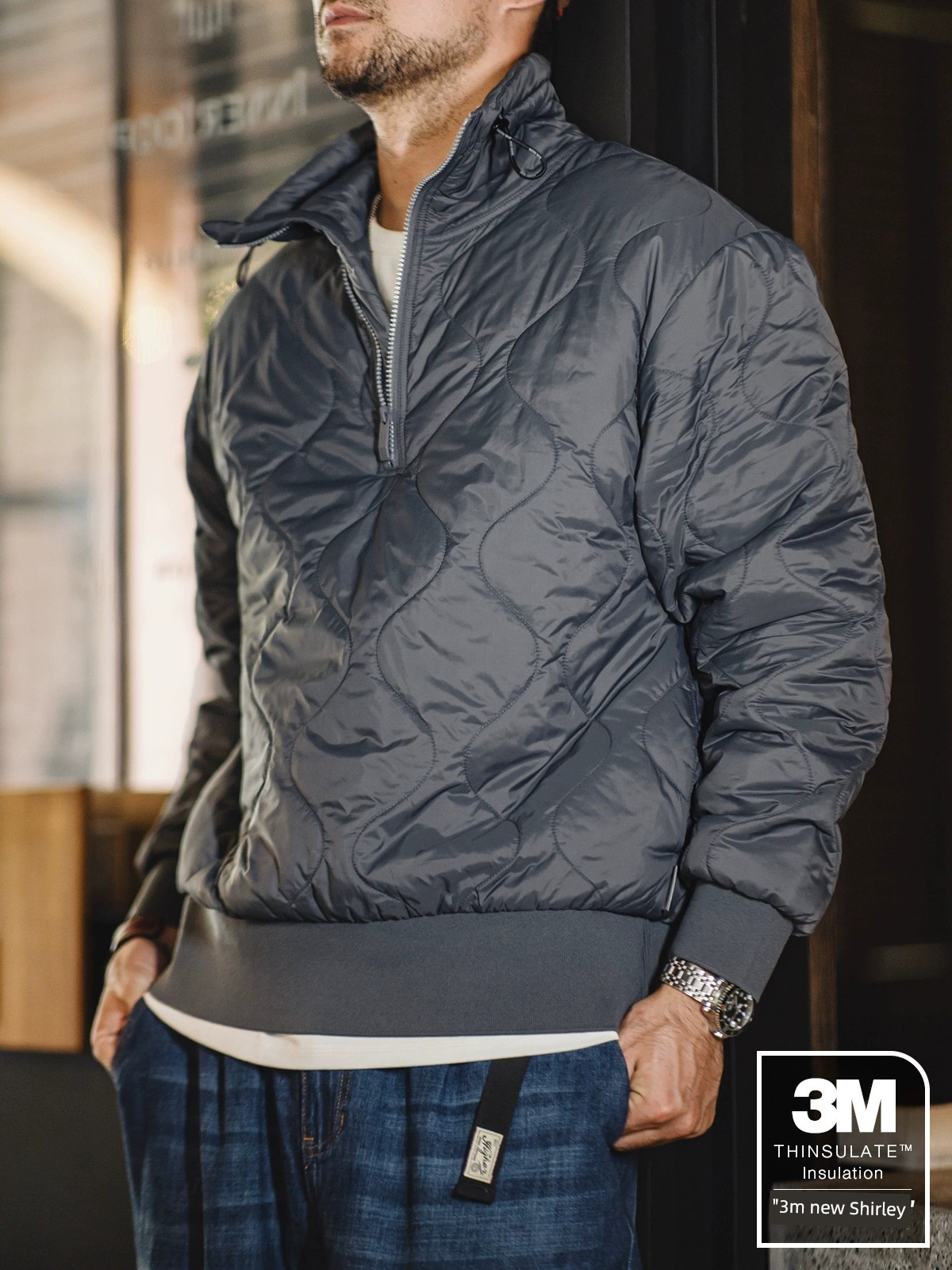 Madden Thinsulate Half Zipper Shell Pattern Pullover Parka