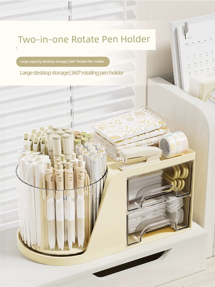Large-Capacity Pen Container Storage Box Rotatable Student Desktop Children's Desk Storage Rack Office Multi-Functional Pen Container