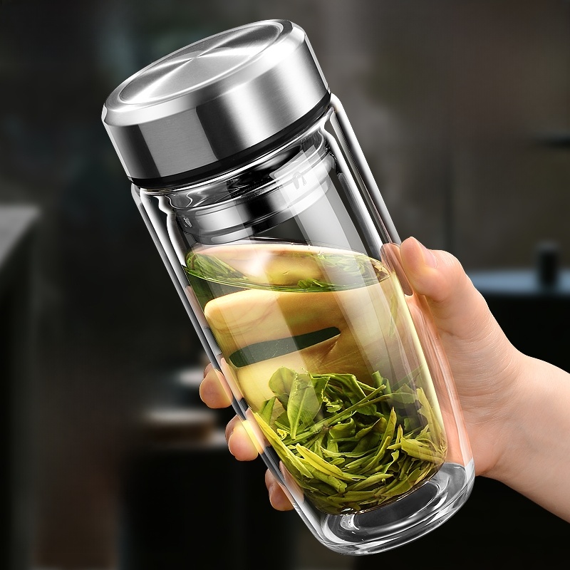 Unisex Thickened Thermal Insulation Portable High Boron Double Layer Glass Cup