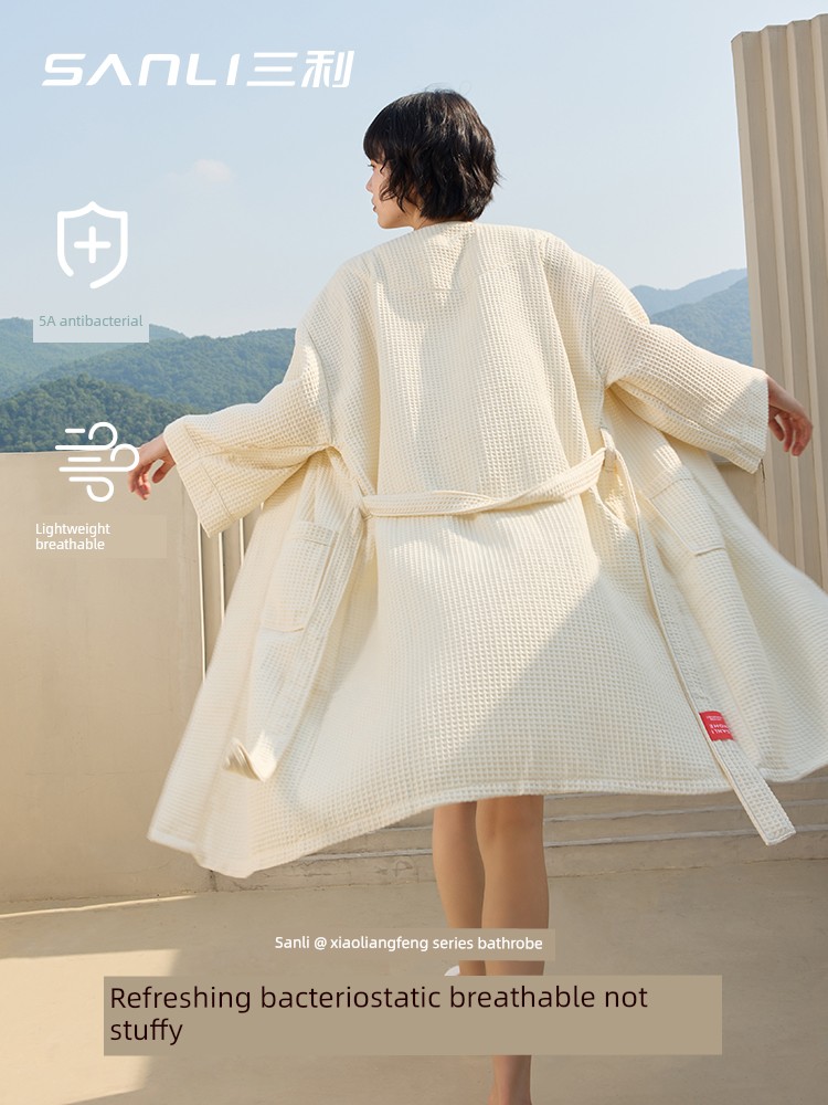 Sanli Women's Summer Quick-Drying Wearable Waffle Bathrobe