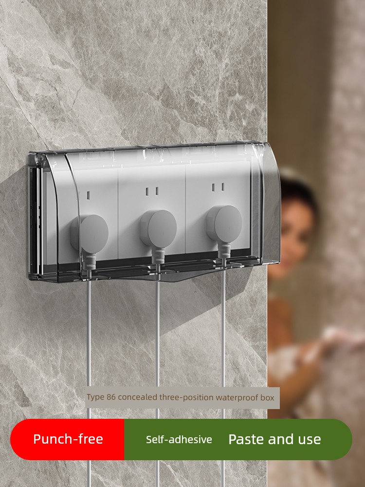 86 Type Three-Position One-Piece Socket Waterproof Cover Bathroom Toilet Waterproof Box Three-Joint Switch Self-Paste Water Proof Cover for Switch