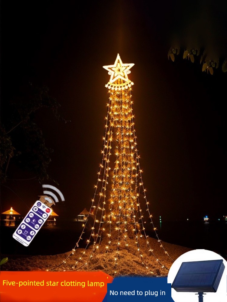 New Arrival Solar Outdoor Five-Pointed Star Waterfall Light Flowing Water Small Colored Lights Lighting Chain Hanging Tree Light Christmas Courtyard Decoration
