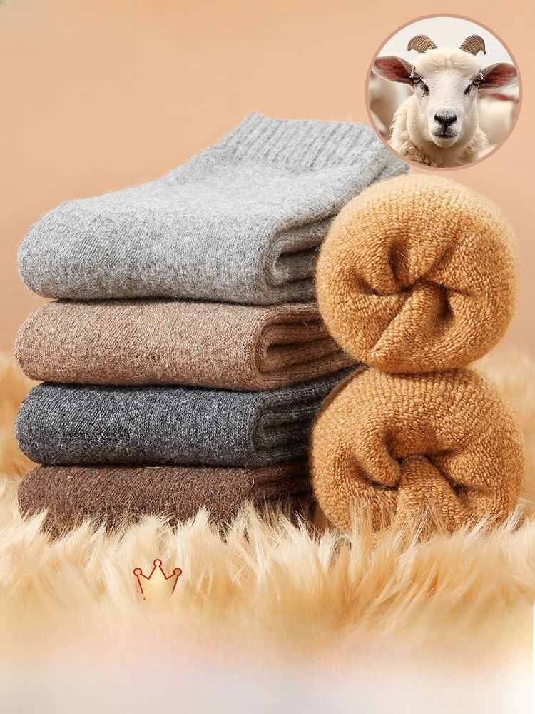 Men's Thick Socks Winter Fleece-lined Thickened Autumn and Winter Warm Mid-Calf Length Socks Men Pure Cotton Socks Terry Wool Long Socks