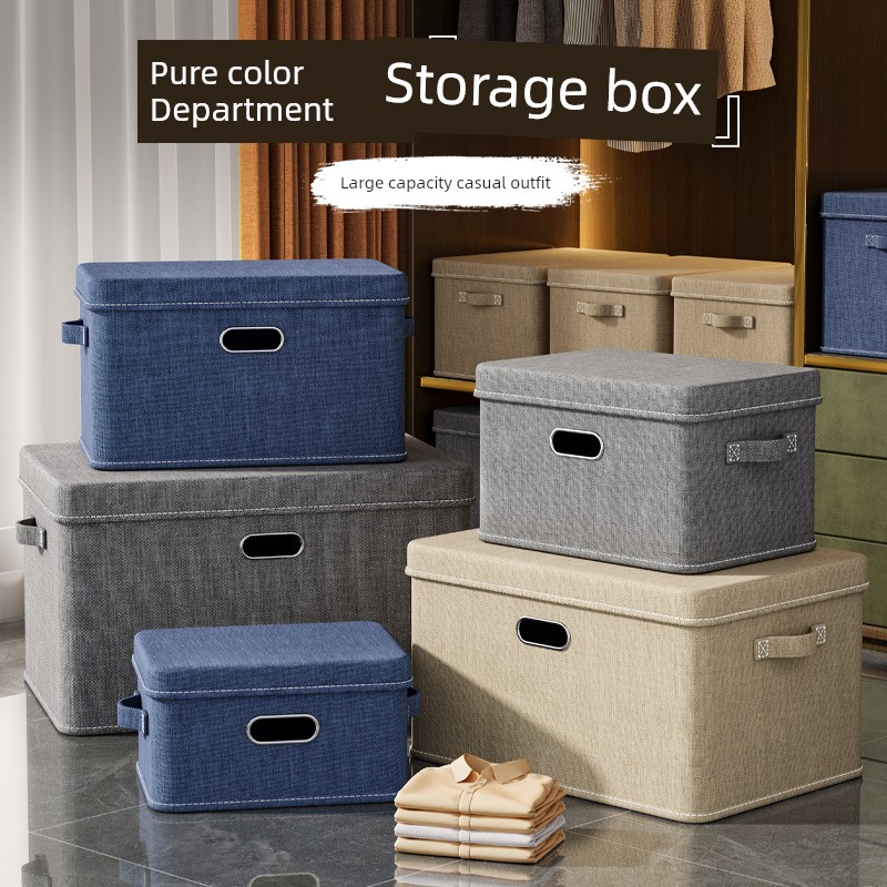 Cloth Storage Box Cotton and Linen Clothes Storage Box with Lid For Home Bedroom Clothes Storage Box Sundries Foldable Storage