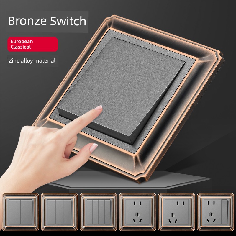 86 Type Retro Switch Socket Panel Zinc Alloy Antique Copper For Home 16 an Three-Hole Socket Northern European Style House