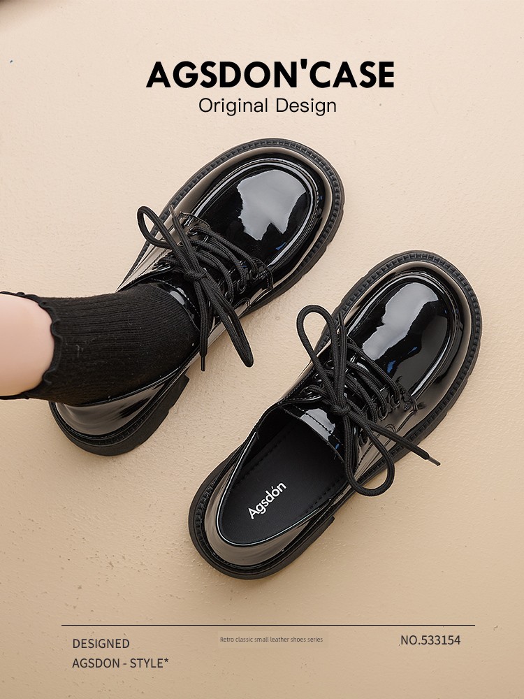 Augusto Black Glossy Leather Shoes for Women 2023 New Arrival Fall and Winter Platform Loafers Elegant Commuter Work Shoes
