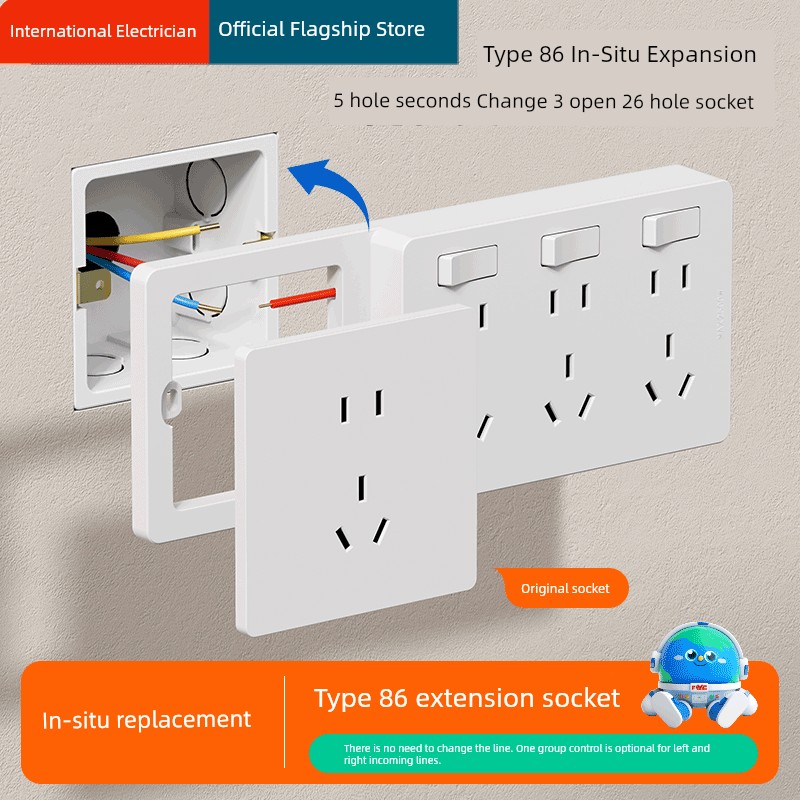86-Type Extended Socket with Switch Extended Multi-Function Expansion Converter Porous Position Plug Cable Power Strip