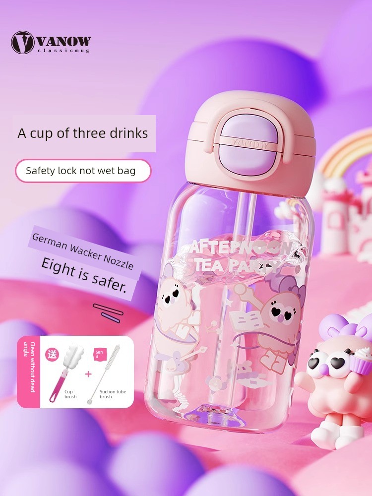Vanow Straw Water Cup for Girls Tritan High Temperature Resistant Plastic Summer Good-looking New Arrival Portable Children Cup