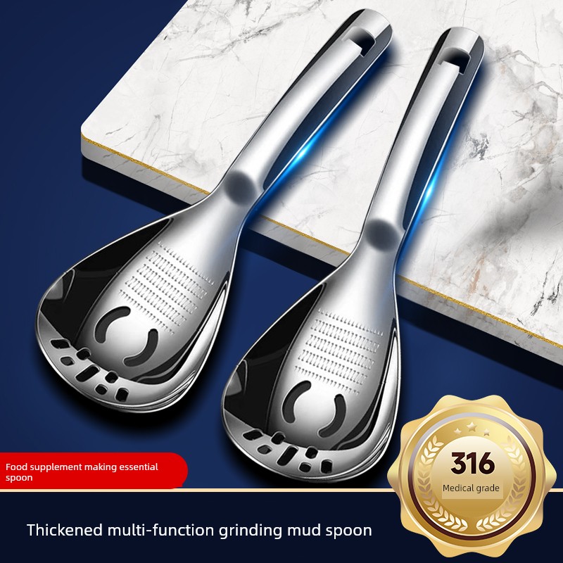 316L Stainless Steel Colander Baby Food Supplement Mashing Tool Strainer Mashed Garlic Spoon For Home Strainer Spoon Mash Ginger Powder Grinder