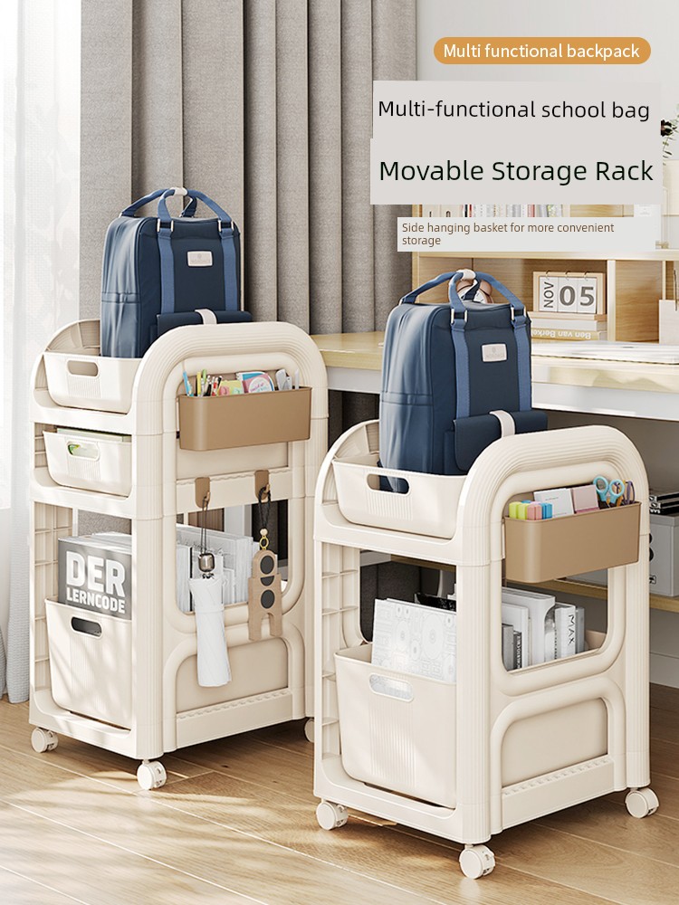 Schoolbag Storage Rack Movable Trolley Book Storage Rack For Home Multi-Functional Storage Bag under Table Pulley Rack