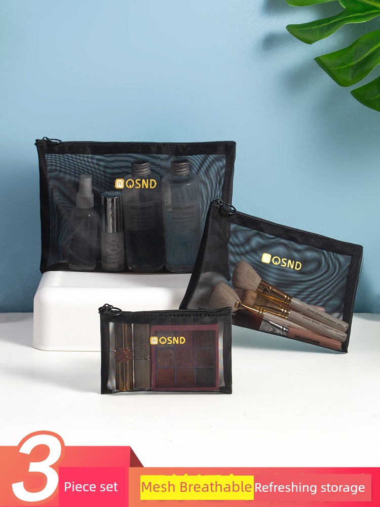 Mesh Cosmetic Bag Girls Ins Style Large-Capacity Cosmetics Toiletry Storage Bag Portable Mini Carry-on Bag