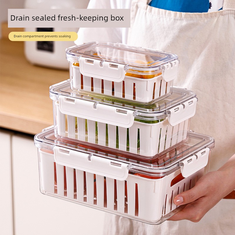 Crisper Food Grade For Home Refrigerator Special Storage Sealed Box Plastic Fruit Container Drain Basket Kitchen Foodstuff Box