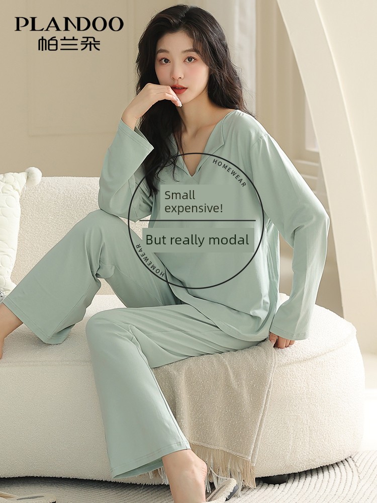 Tall Padded Pajamas Female 2025 Spring and Autumn Modal Long Sleeves Thin Pure Color Simple Homewear Suit
