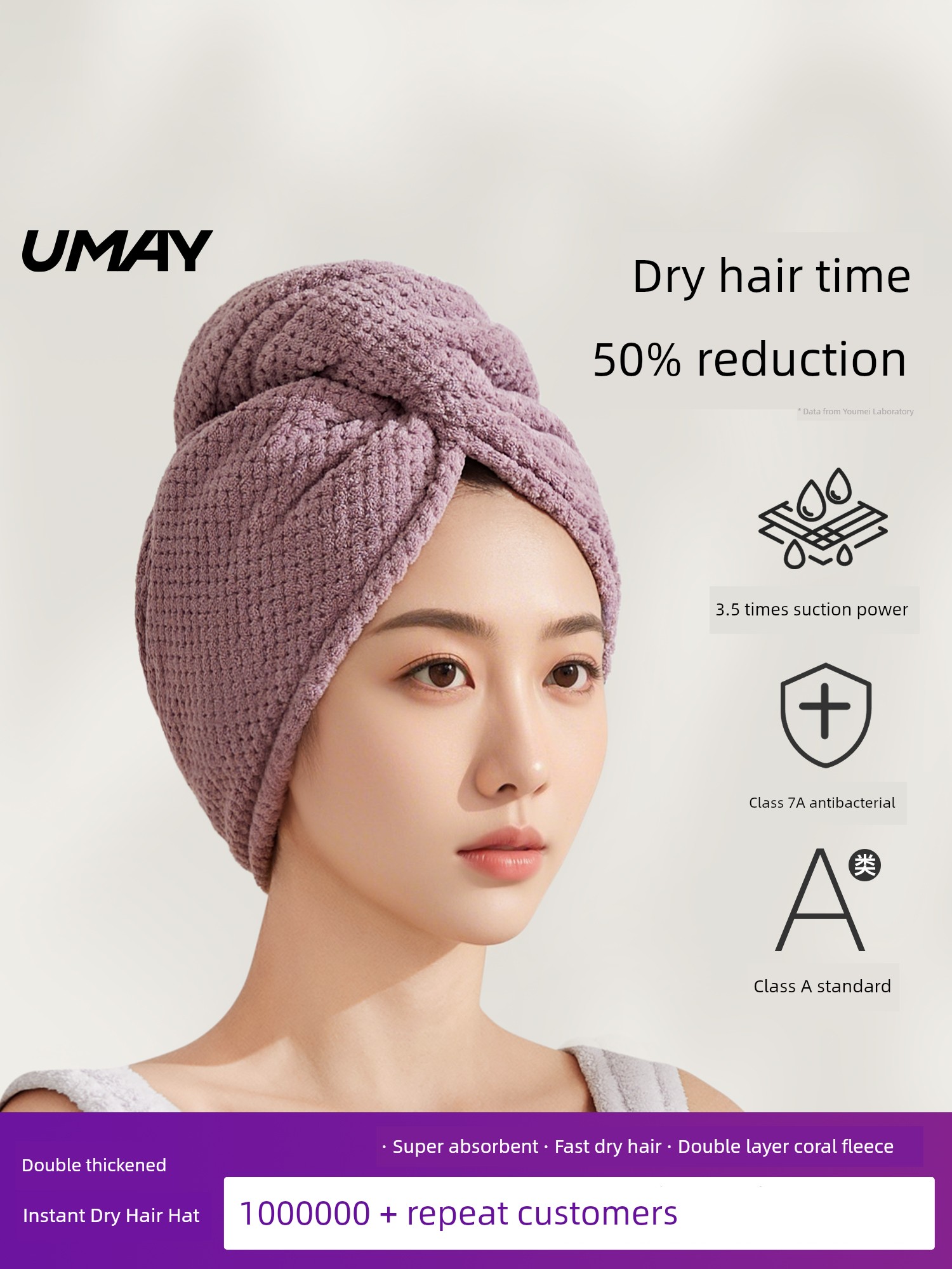 Yeejoo Hair-Drying Cap Female Thickened Super Water-Absorbing and Quick-Drying Shampoo Shower Cap Wrap Hair Towel 2025 New Arrival