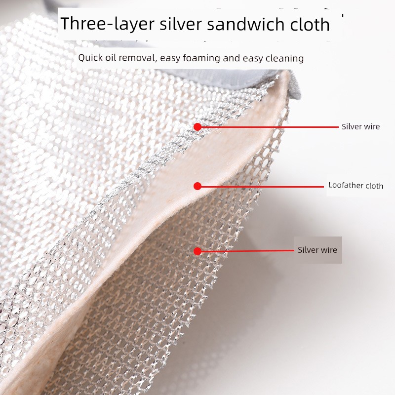Three-Layer Hanging Steel Wire Cloth Hanging Multi-Functional Kitchen Thickened Dish Cloth Oil-Free Silver Household