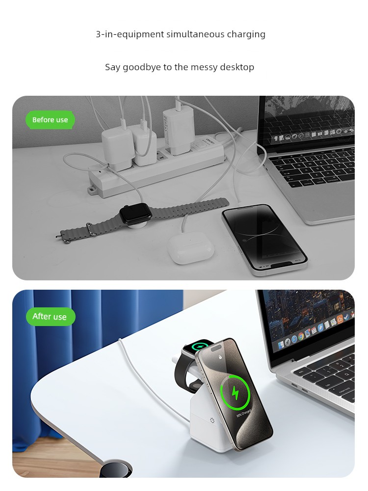 Four-in-One Magnetic iPhone Cabin Creative Gift Desktop Decoration for Wireless Charger Earphone Watch Three-Color Small Night Lamp MagSafe Charging Set Apple Whole Barrels Charging Bracket