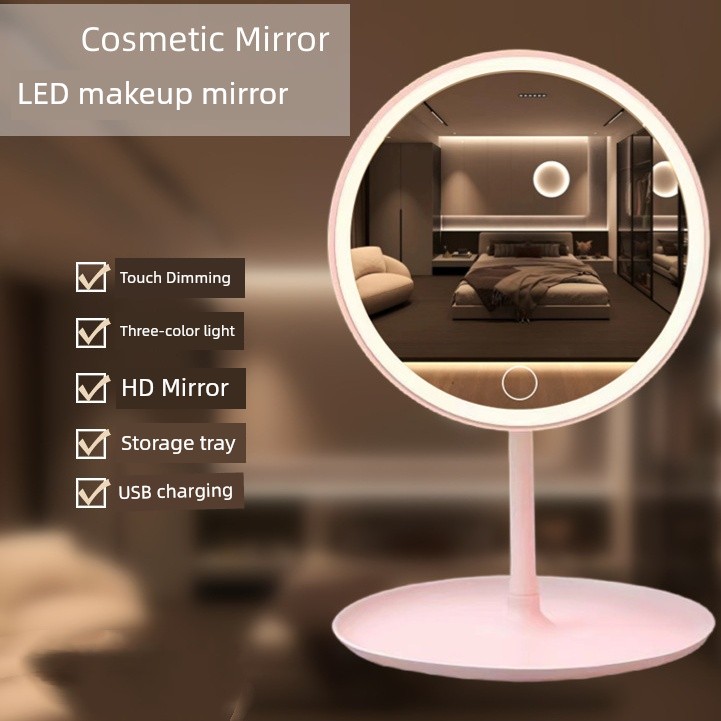 Led Make-up Mirror Female Student Dormitory Cosmetic Mirror Desktop Fill Light Mirror with Light Portable Folding Vanity Mirror Charging