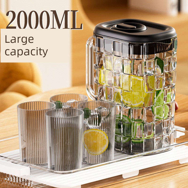Accessible Luxury Square Cold Water Bottle Household Drinking Cup Set High Temperature Resistant Square Water Pitcher Living Room Tea Making Cool Boiled Water Jug Water Kettle