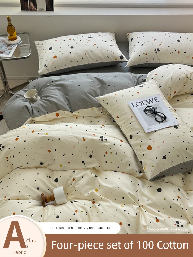 100 Four-Piece Cotton Bedding Set Pure Cotton All Cotton 2025 New Arrival All Year Round Neutral Bed Sheets Fitted Sheet Duvet Cover Cover 3