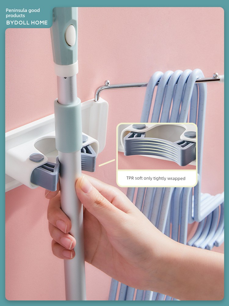 Hanger Storage Fantastic Organizing Rack Balcony Multifunctional Wall Mount No Punch Mop Clip Hook Clip Clothes Rack