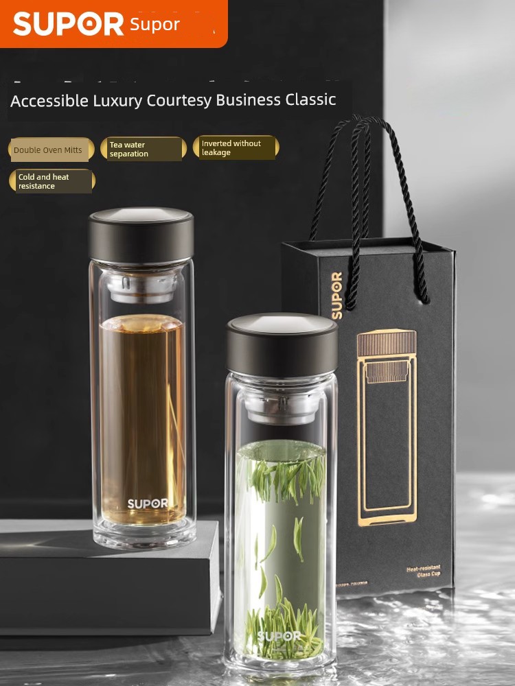 Supor Double Layer Glass Cup Heat Insulation Men Portable High-End Gift Box Cup of Tea Water Large Capacity Transparent New Arrival