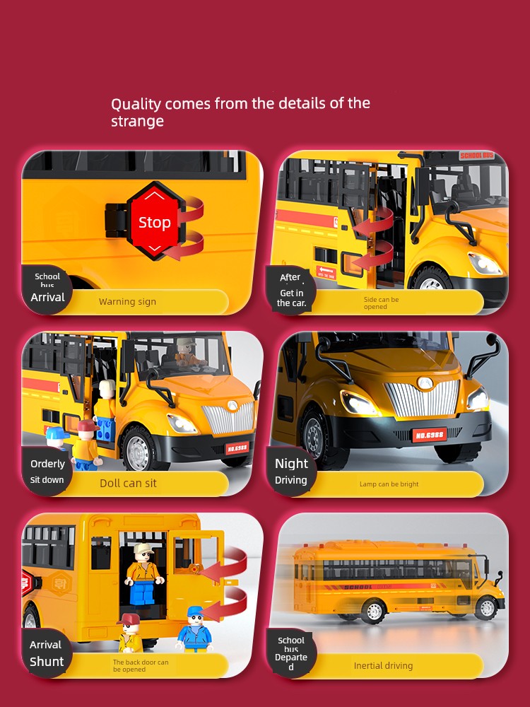Kids School Bus Toy Model Artificial Bus Large School Bus Baby Boy Inertia Car 2-3 Years Old 4