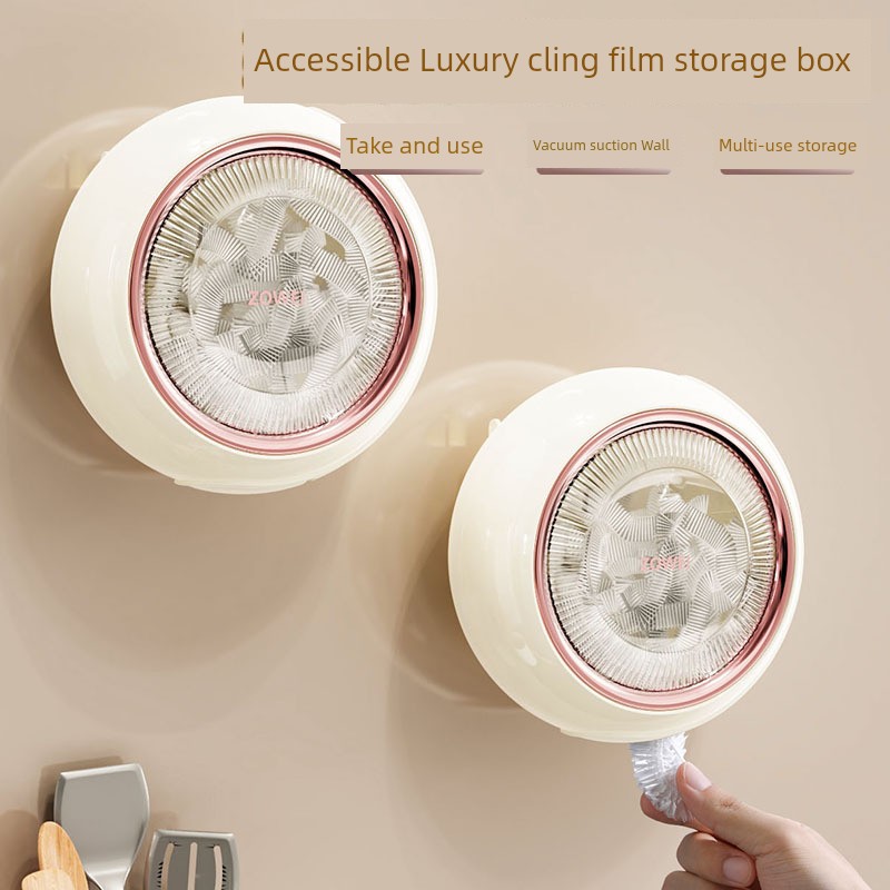 Plastic Wrap Cover Storage Box Suction Cup Wall-Mounted Punch-Free Removable Disposable Freshness Protection Package Storage Box Fantastic Wall Mounted Accessories