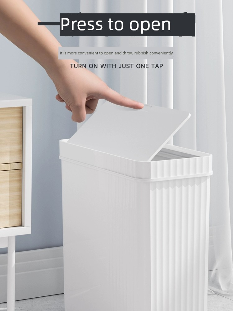 Narrow Flat Long Covered Small Wastebasket Trash Can