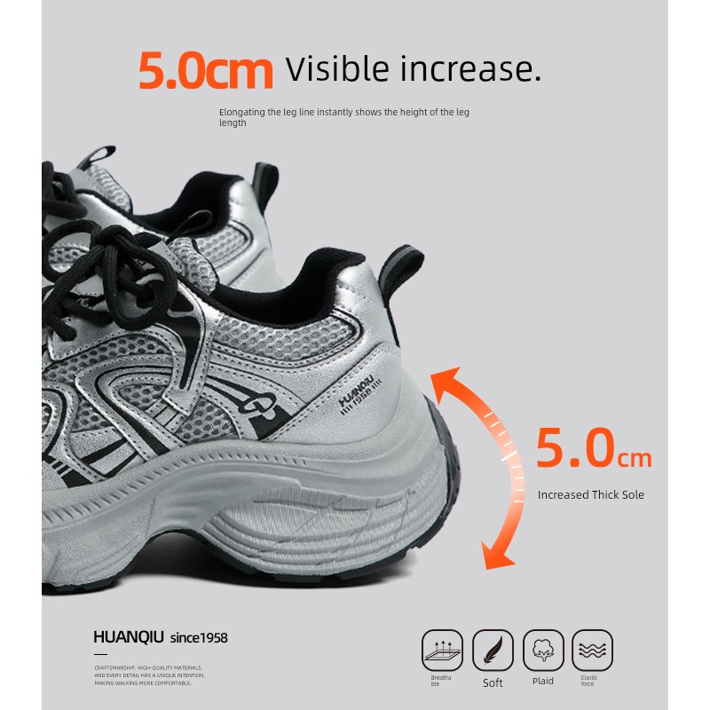 Universal Silver Dad Shoes Female 2025 New Arrival Spring Sneakers Ins Tide Lightweight Platform Casual Running Shoes
