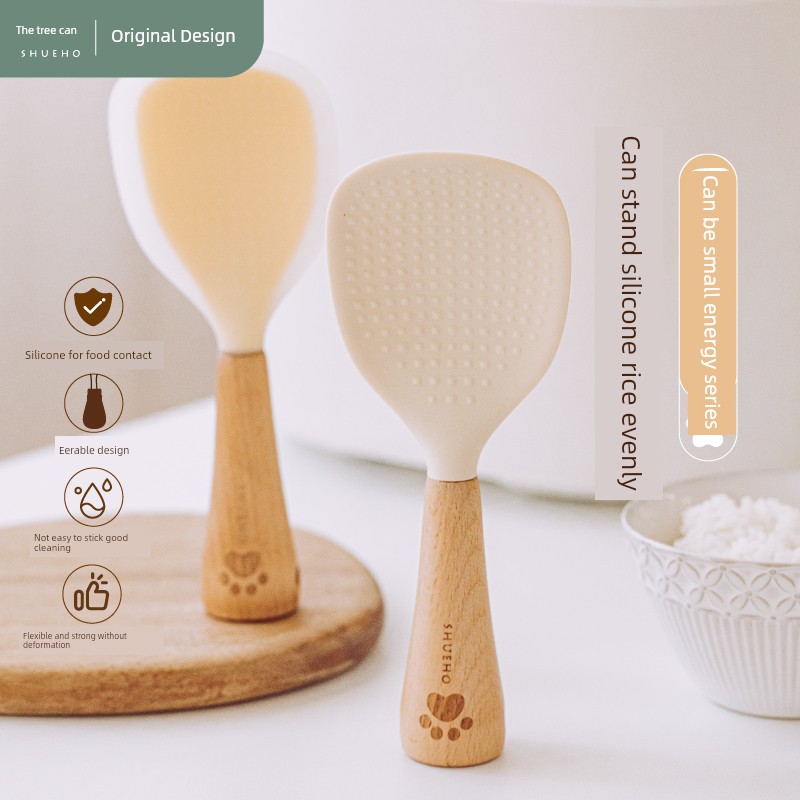 Tree Can Be Meal Spoon Suit Silicone High Temperature Resistant Spatula and Soup Spoon Rice Non-Stick Rice Stand-Able For Home Not Hurt the Pot