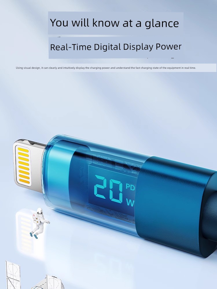 Applicable PD with Display Data Cable Super Fast Charge 20W Applicable to Apple Iphone14 Charging Cable 13pro Flash Charging 12plus Mobile Phone 11 Head Typec Long 2 M Car XR Neutral iPad
