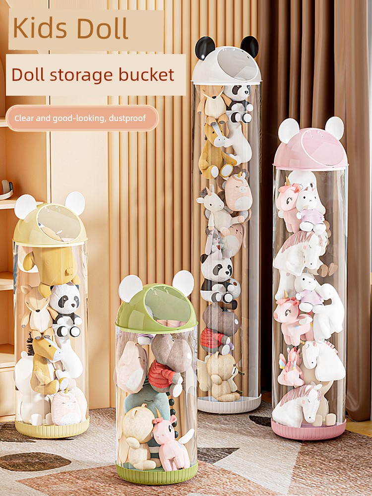 Cartoon Plush Doll Storage Bucket Transparent Doll Storage Basket Internet-Famous Doll Kids Toy Storage Container Handy Gadget