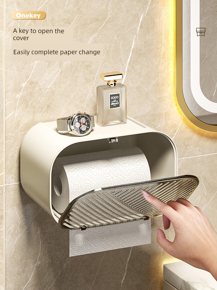 Waterproof Punch-Free Storage Rack Accessible Luxury Wall Hanging Tissue Box